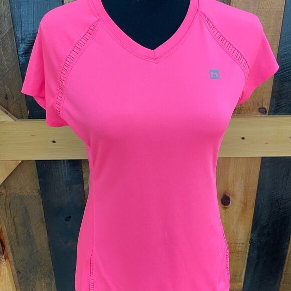 Hind Tops - Hind hot pink v neck athletic shirt with mesh inserts, size S